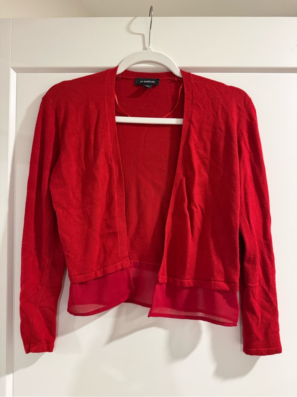 le chateau Red Open-Front Cardigan with Chiffon Hem